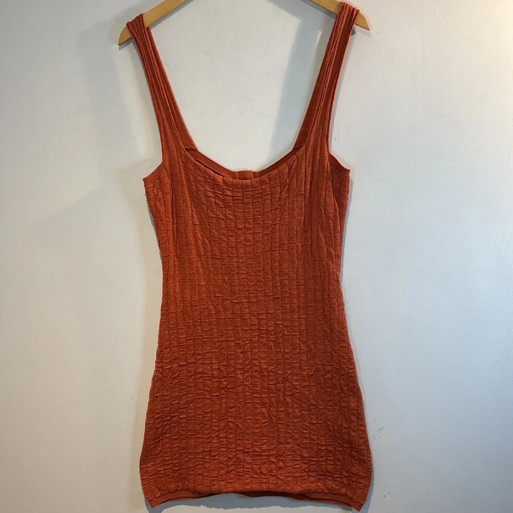 Free People Beach burnt orange seersucker mini dress medium - Picture 4 of 12